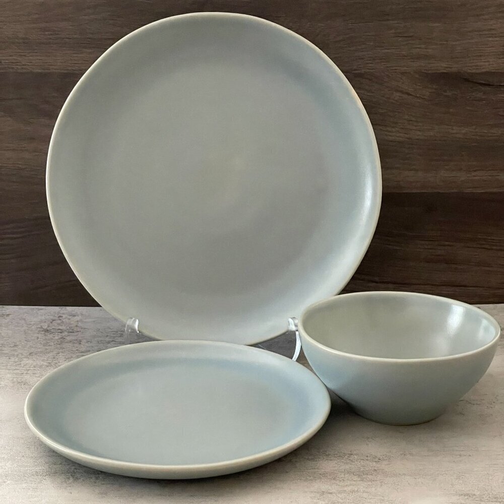 Serena and Lily Blue Ceramic 3pc Place Setting Dinner Salad Plate Bowl Portugal